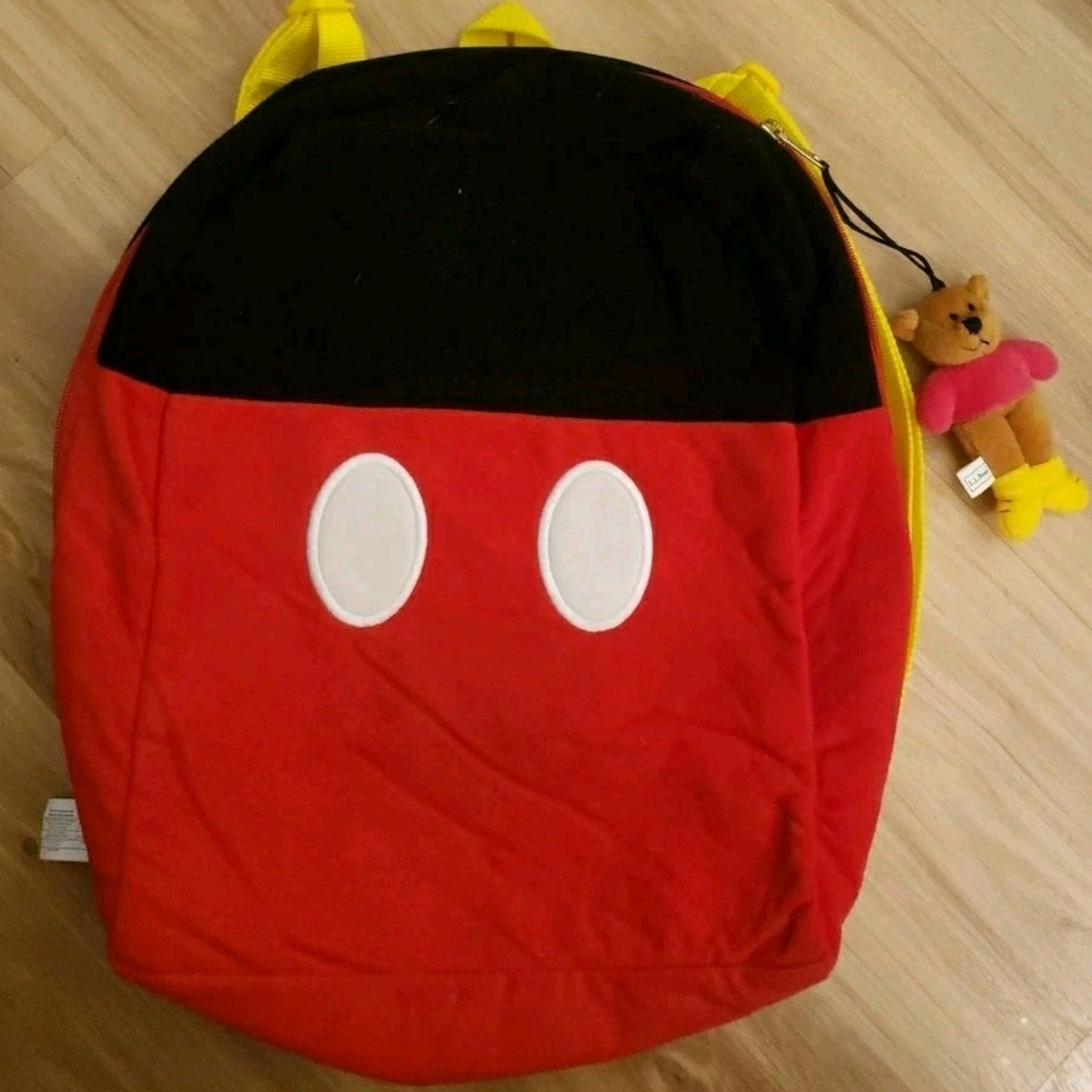 Disney Mickey Suit Red and Black Backpack Yellow Straps And Yellow Inside Lining